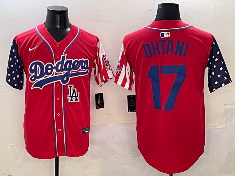 Men Los Angeles Dodgers 17 Ohtani Red a generation of national flags Joint name 2025 Nike MLB Jersey style 23